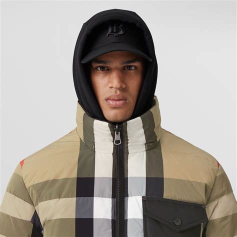 Reversible Check Nylon Puffer Jacket in Archive beige/black